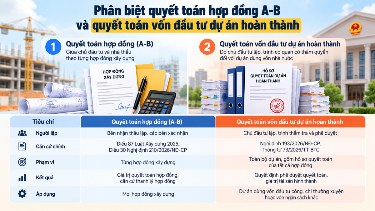 Biên bản nghiệm thu, bảng tính giá trị quyết toán A-B và bản vẽ hoàn công trong hồ sơ quyết toán