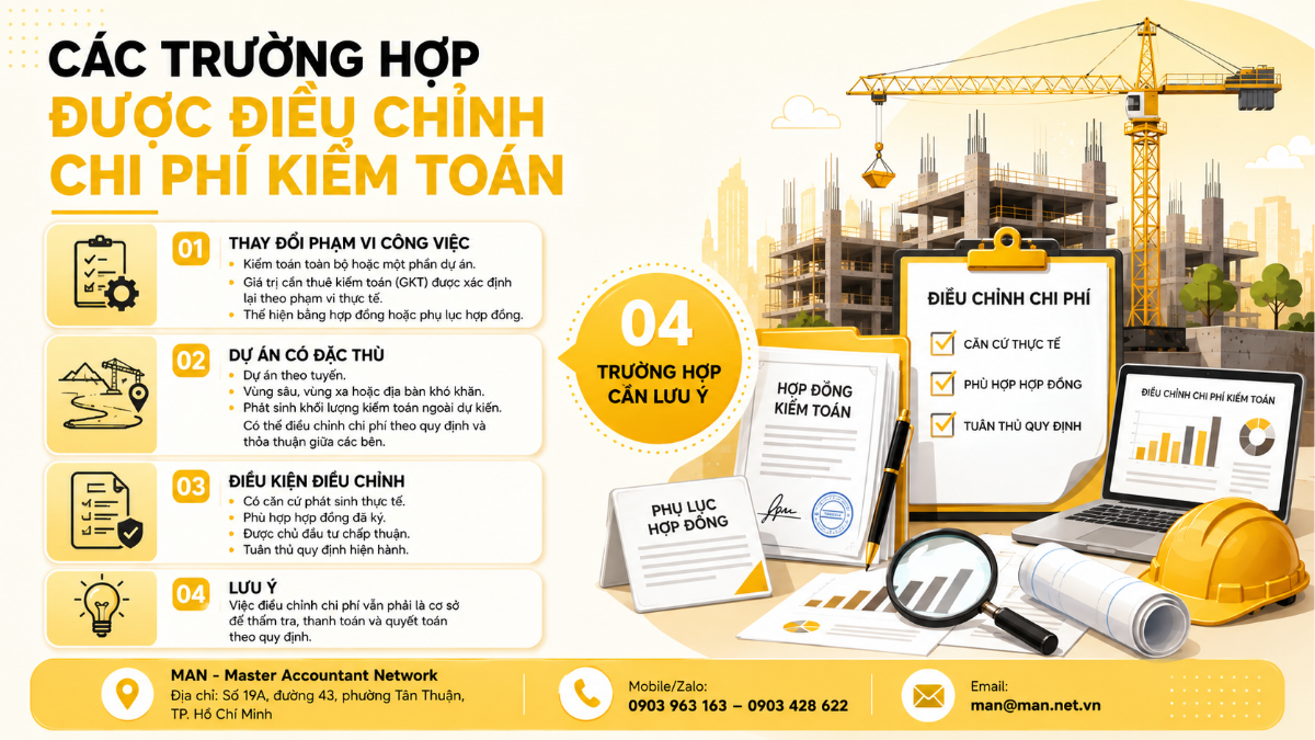 Các trường hợp được điều chỉnh chi phí kiểm toán xây dựng